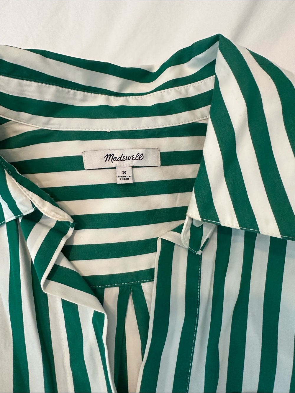 Madewell Green and White Vertical Stripe Button-Up Shirt - Picture 2 of 3